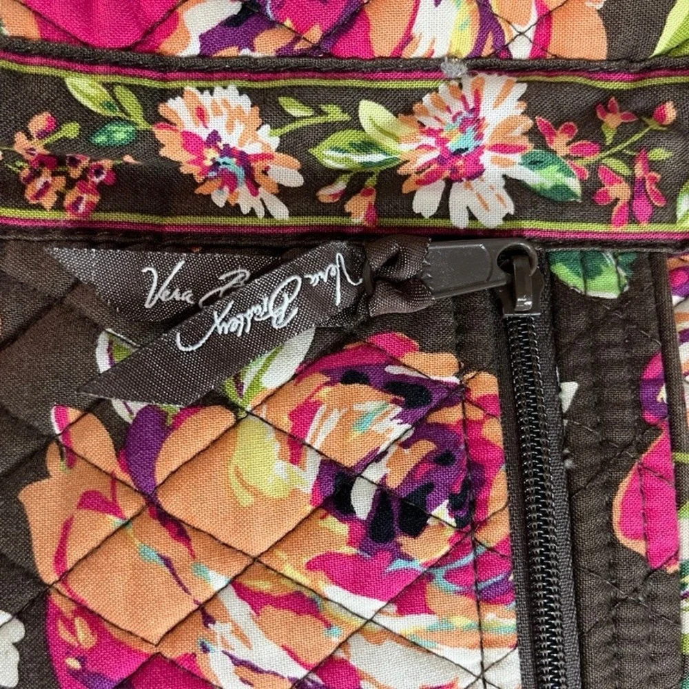 Vera Bradley Plum Crazy Floral Quilted Cotton Crossbody Bag Brown Purple Pink